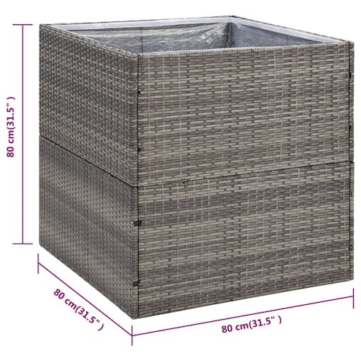 NNEVL Garden Planter Grey 80x80x80 cm Poly Rattan