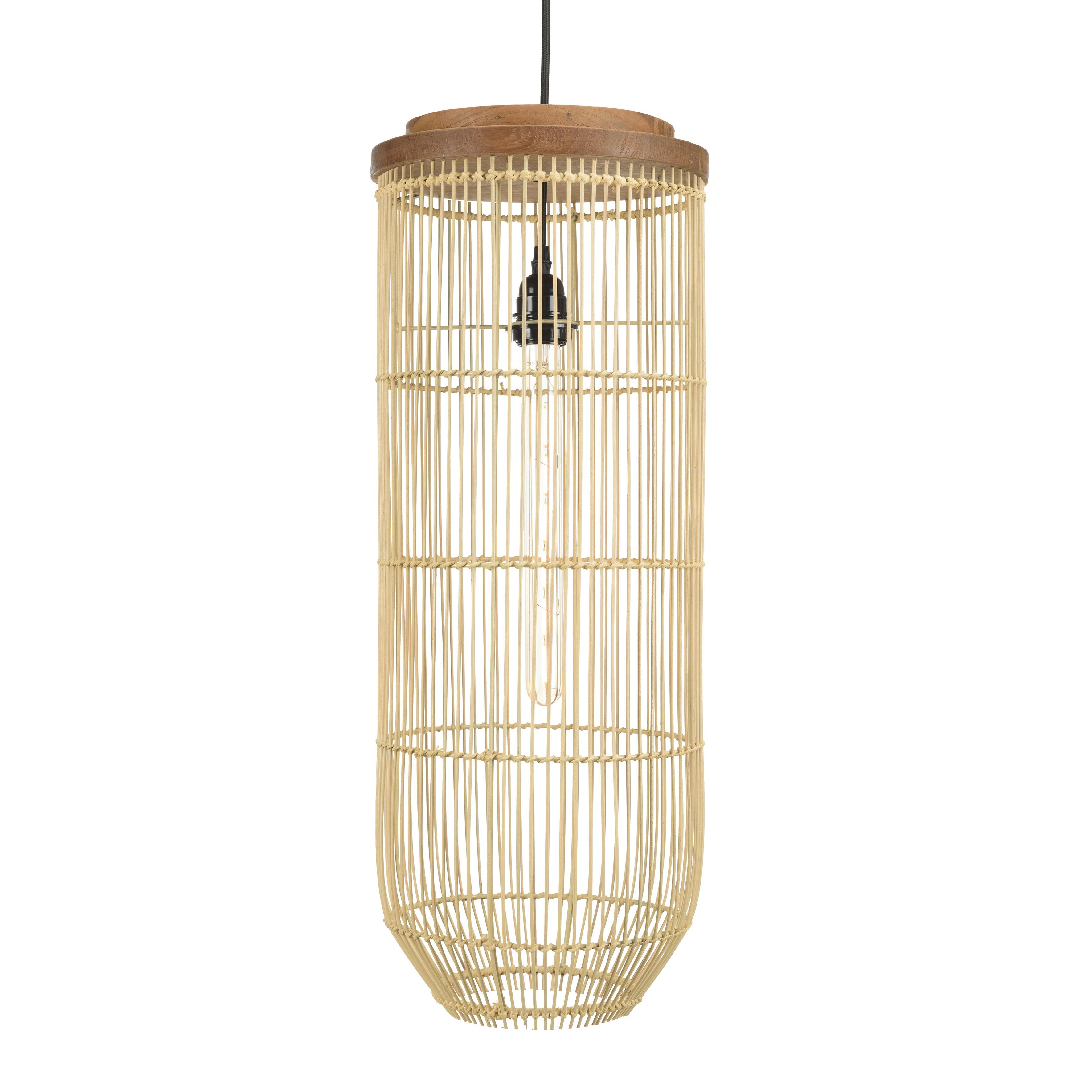 Suspension longue 25x25cm rotin couleur naturelle et teck FOLELLI