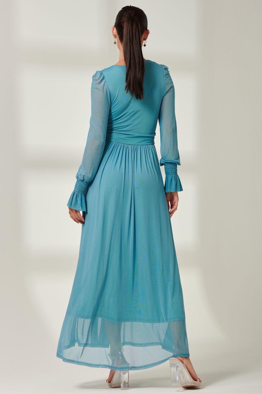Jolie Moi Greta Long Sleeve Mesh Maxi Dress