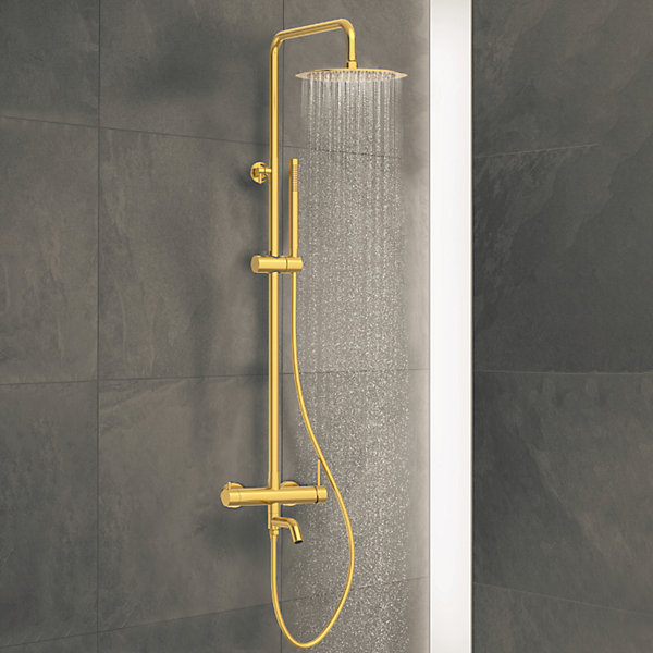 BALNEO Système de douche avec pommeau de pluie or Acier inoxydable - Mitigeur de douche avec douchette CASCADE