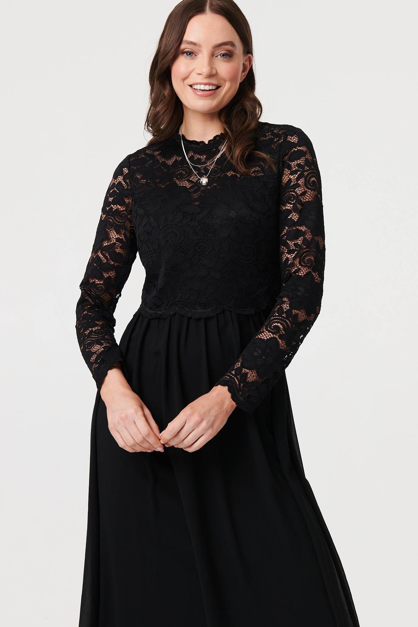 Izabel London Lace Semi Sheer Layer Knee Length Dress