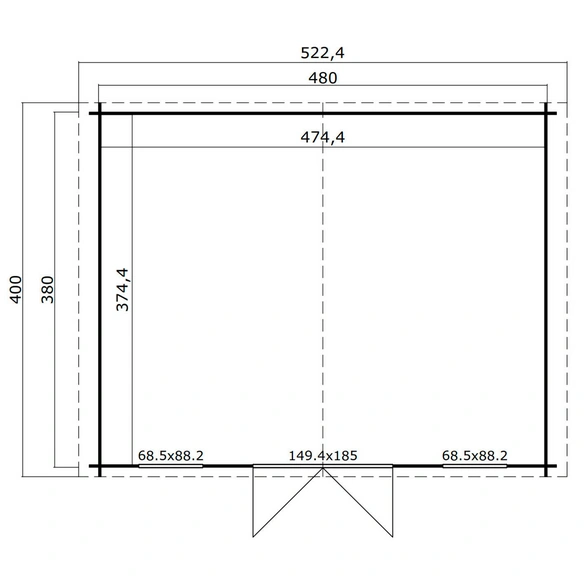 Gartenhaus »Udo«, BxHxT: 522,4 x 256,5 x 400 cm (Außenmaße inkl. Dachüberstand), Holz