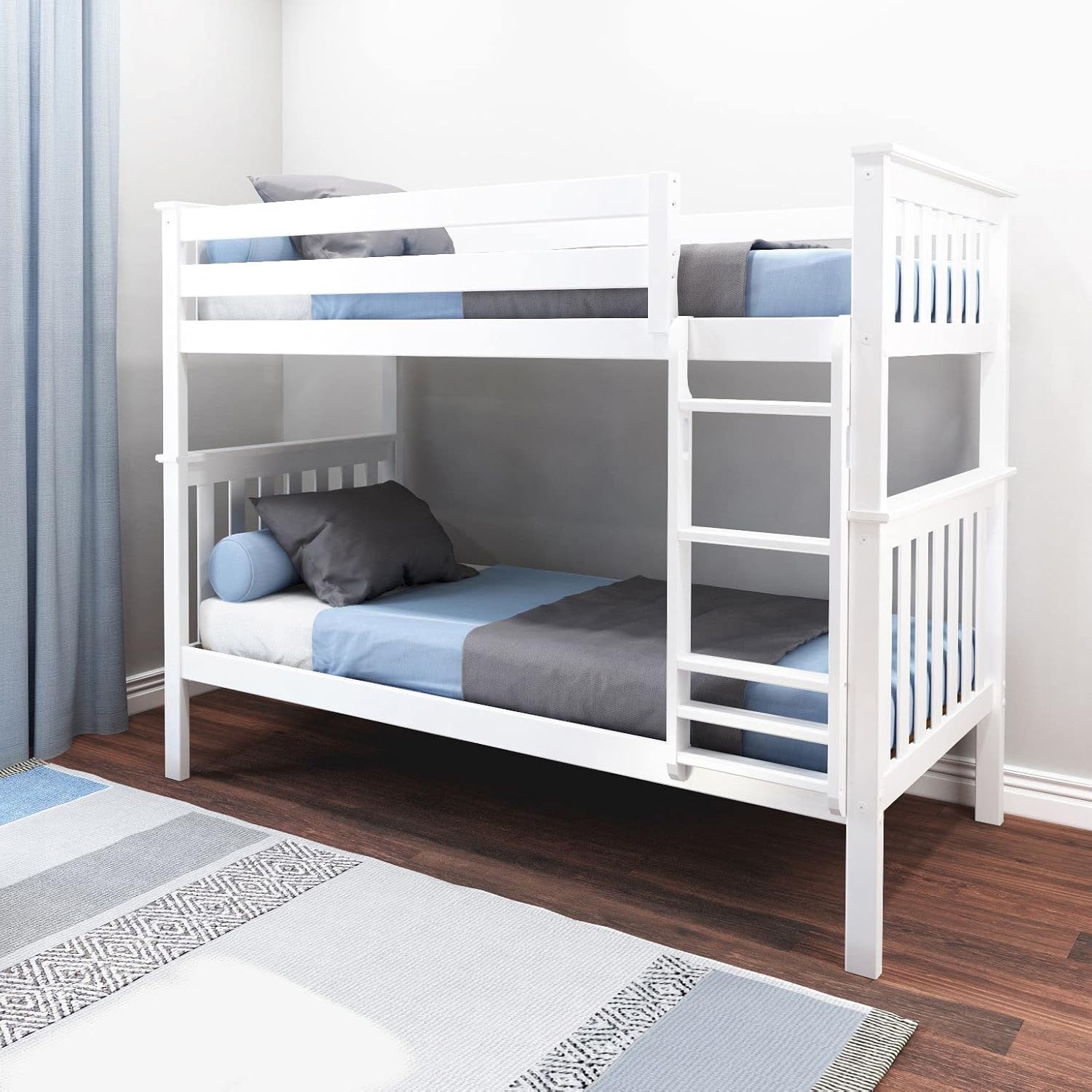 Max & Lily Bunk Bed Twin over Twin, Solid Wood Bunk Bed Frame with Ladder for Kids, 14 Safety Guardrails, Easy Assembly, No Box Spring Needed, White