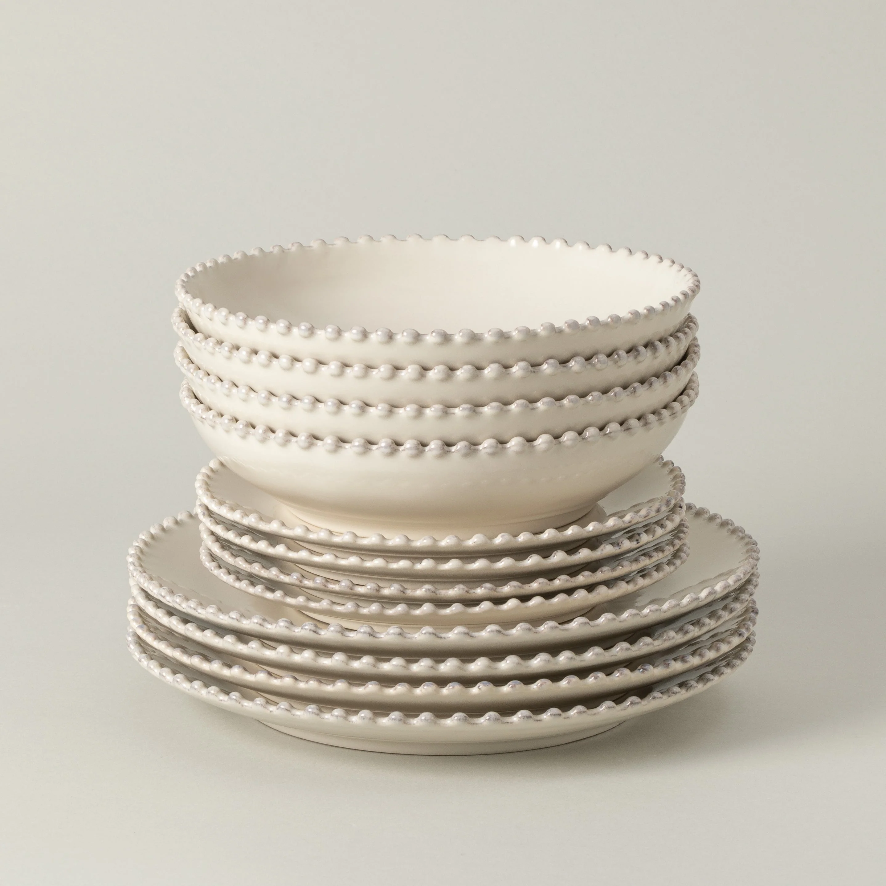 12-Piece Dinnerware Set with Soup/Pasta Bowl Pearl
