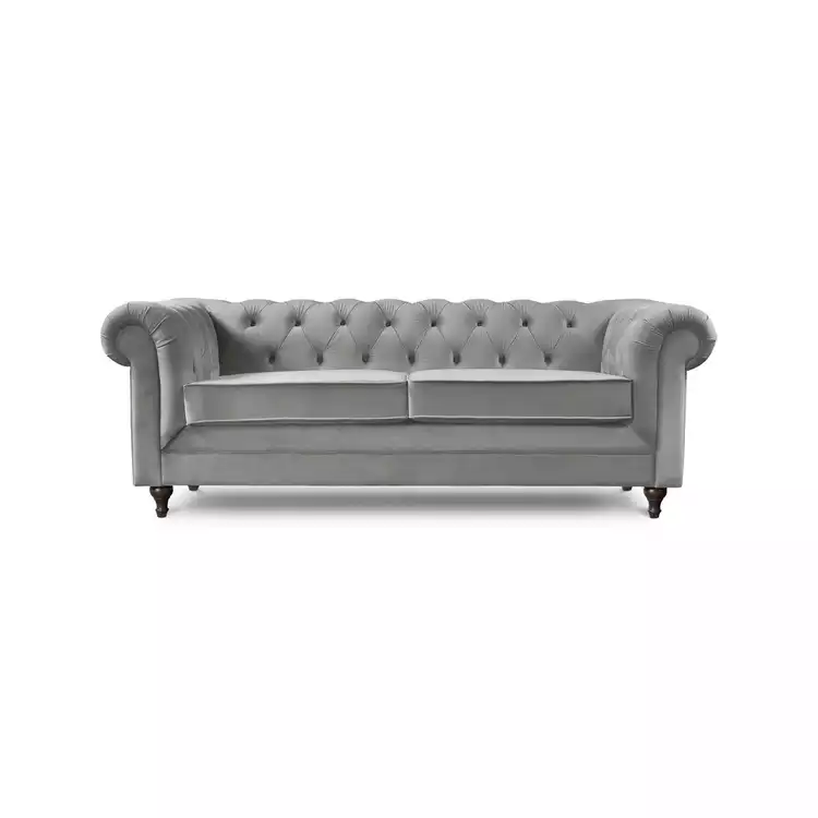 Habitat Chesterfield Velvet 3 Seater Sofa - Light Grey