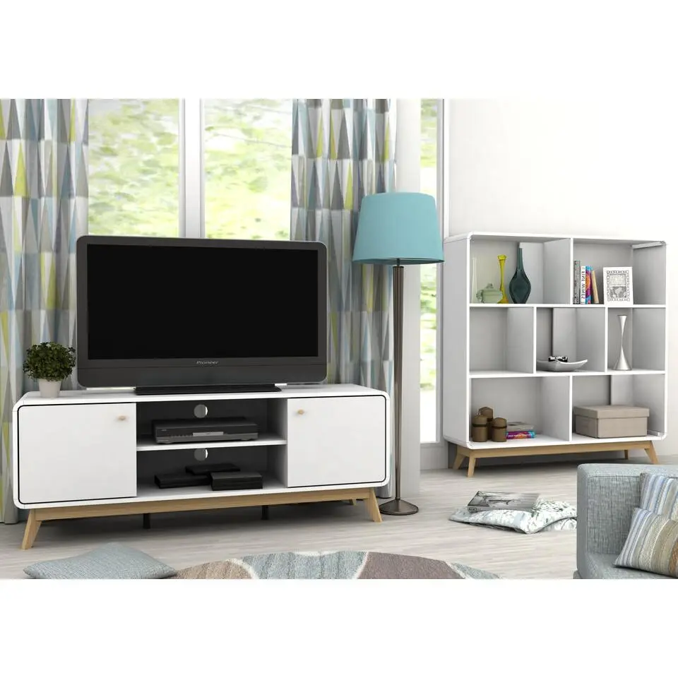 Cassie - TV-meubel met 2 witte spaanplaatdeuren