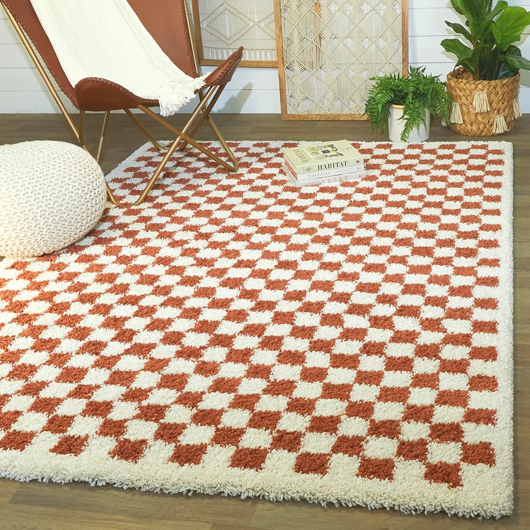 AFK Living vloerkleed Checkers - shaggy - terracotta
