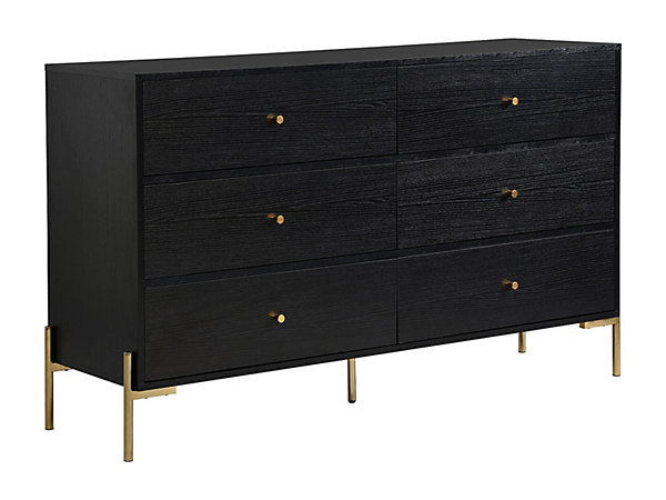 Commode 6 tiroirs - MDF et métal - Noir et doré - MILAVIA