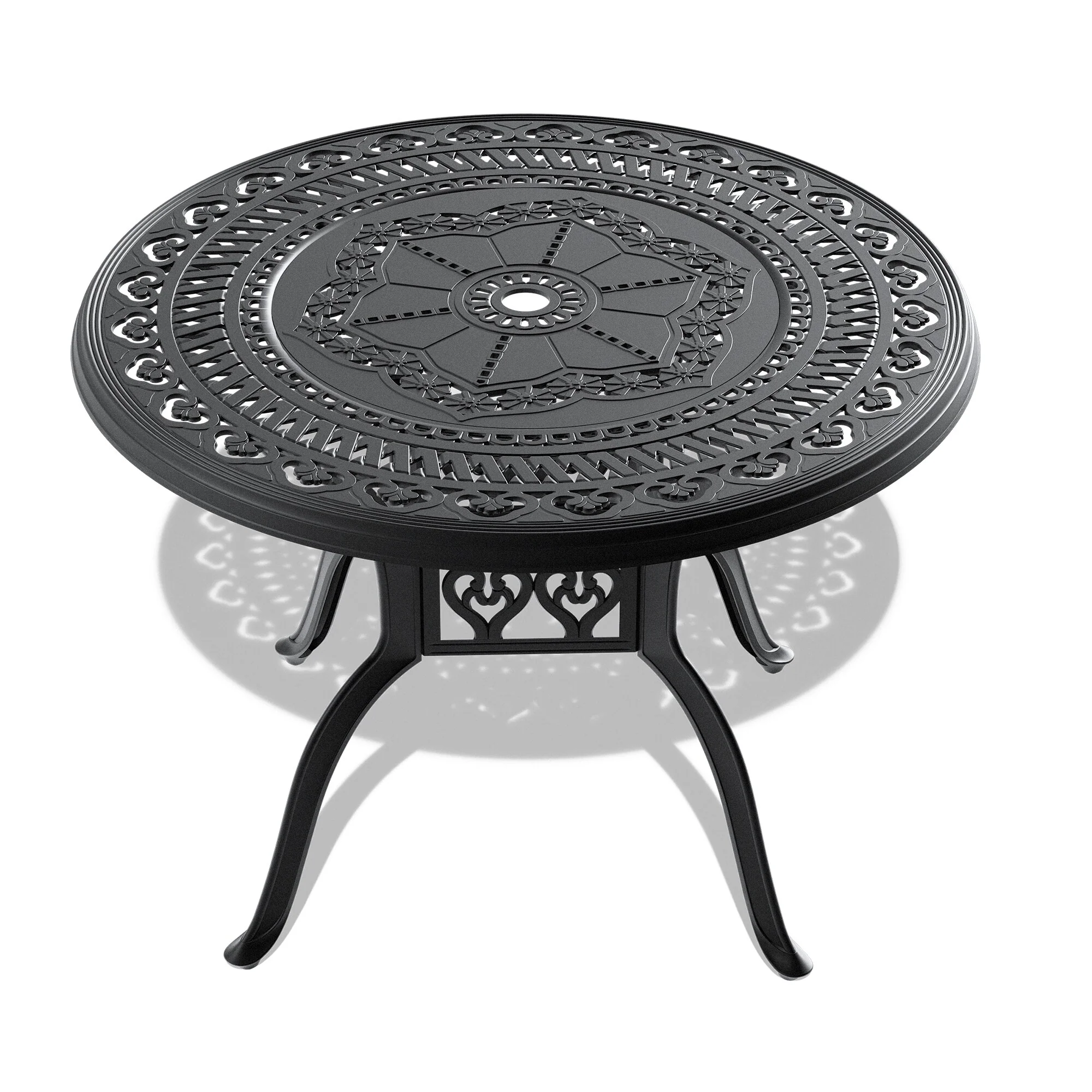 GDFStudio- Bellamy 39-Inch Round Cast Aluminum Outdoor Dining Table with Umbrella Hole