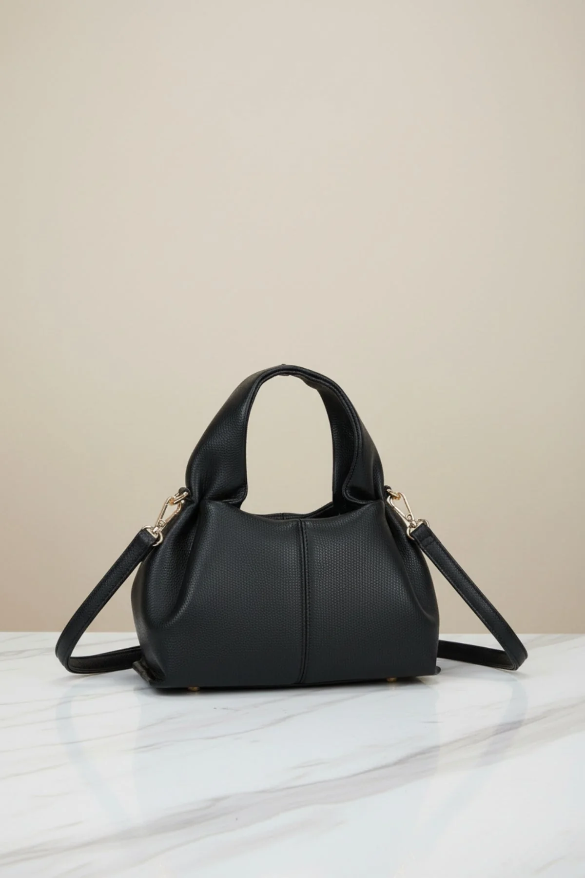 Black Soft Pleat Grab Handle Bag