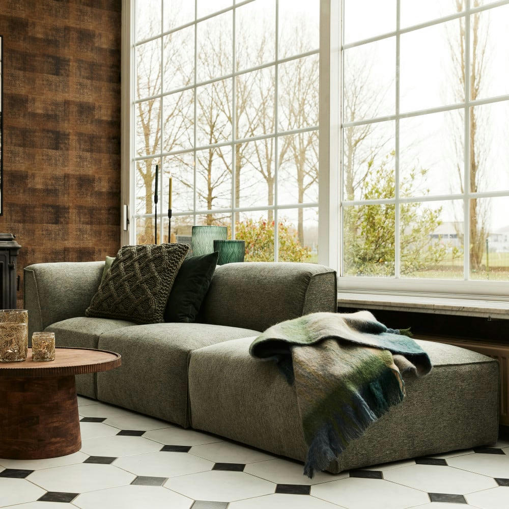 OTIS - Pouf pour canapé modulable en tissu vert de gris