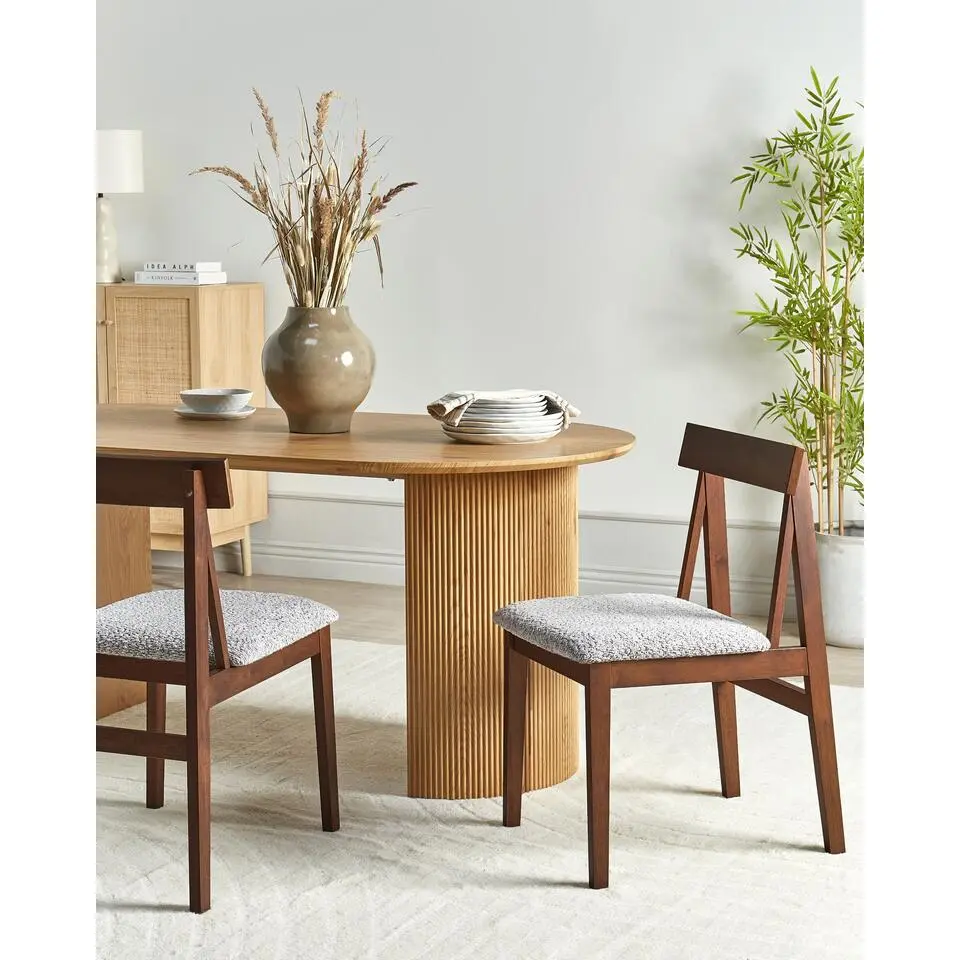 ISLE - Eetkamerstoel set van 2 - Donkerhout/Grijs - Rubberhout