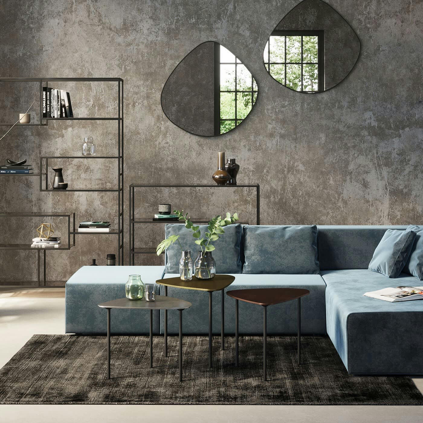 - 3 tables basses en aluminium et acier