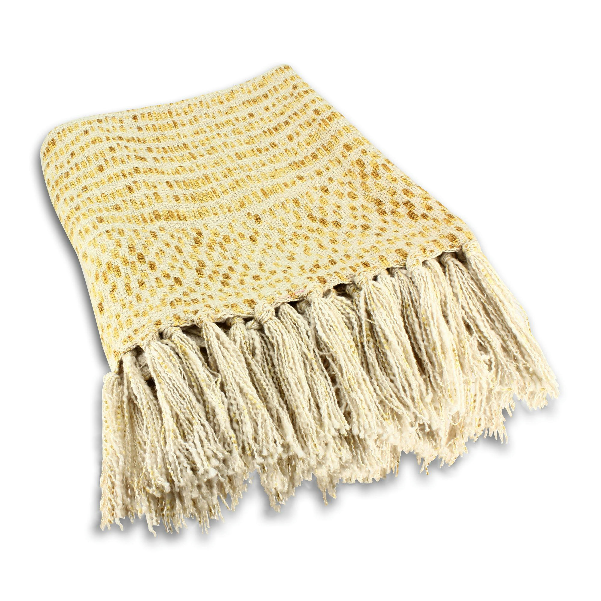 RECIFE - Plaid à franges en coton jaune avec franges 250cm