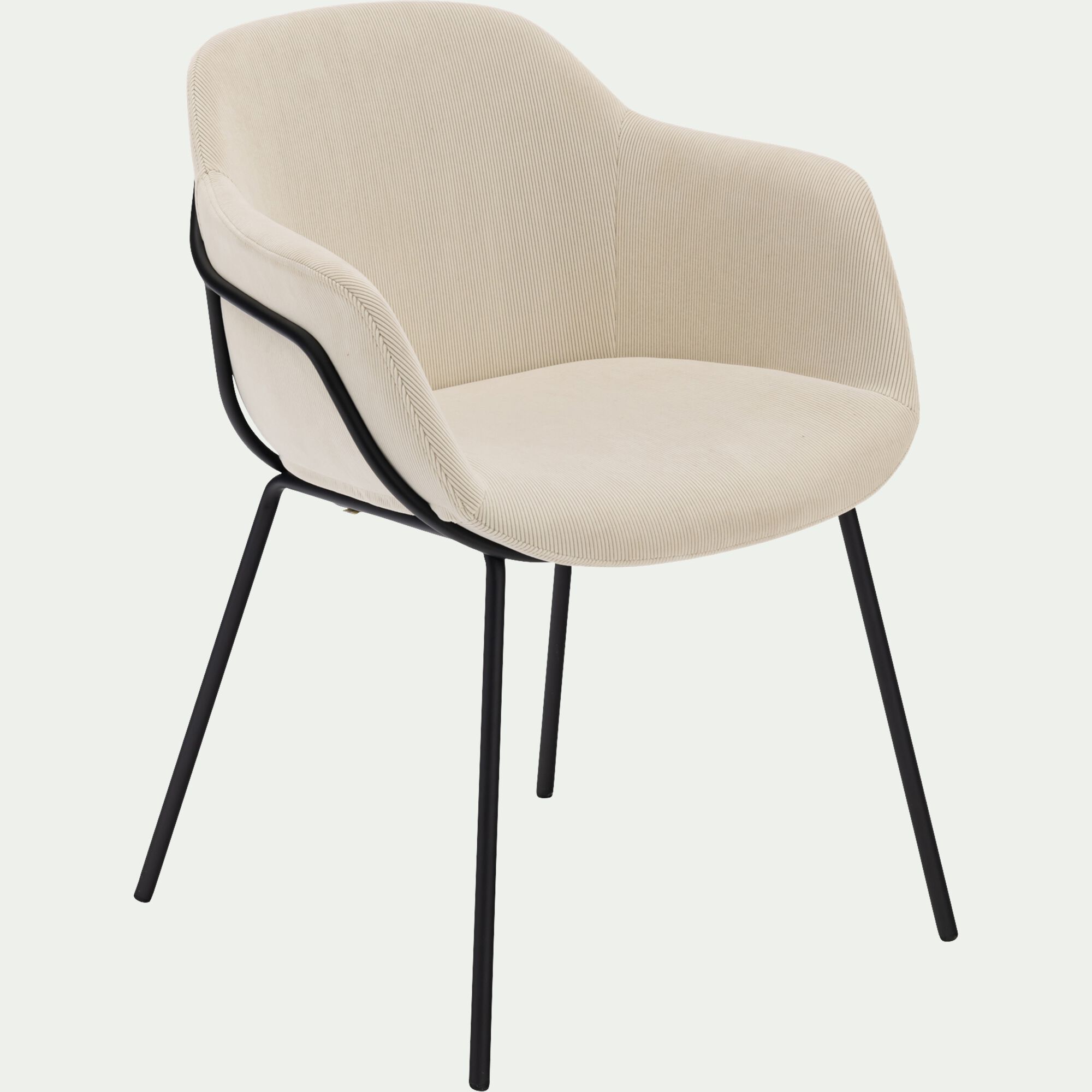 CHLOE - Chaise en velours côtelé avec accoudoirs - blanc ventoux