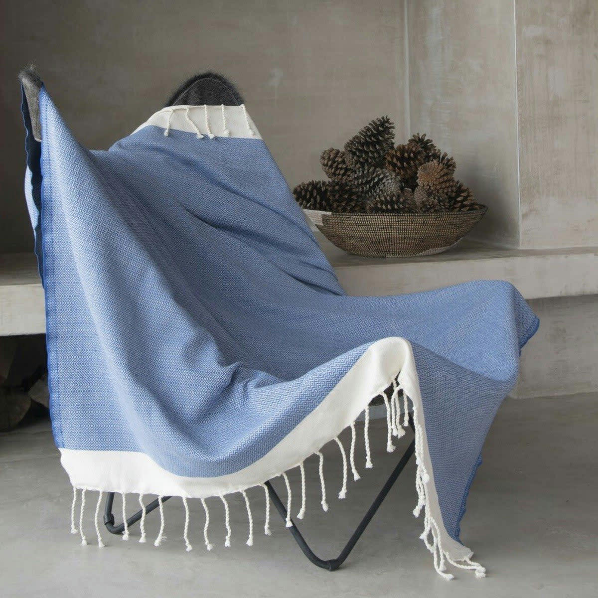 COURCHEVEL - Plaid coton  130x170 bleu grec