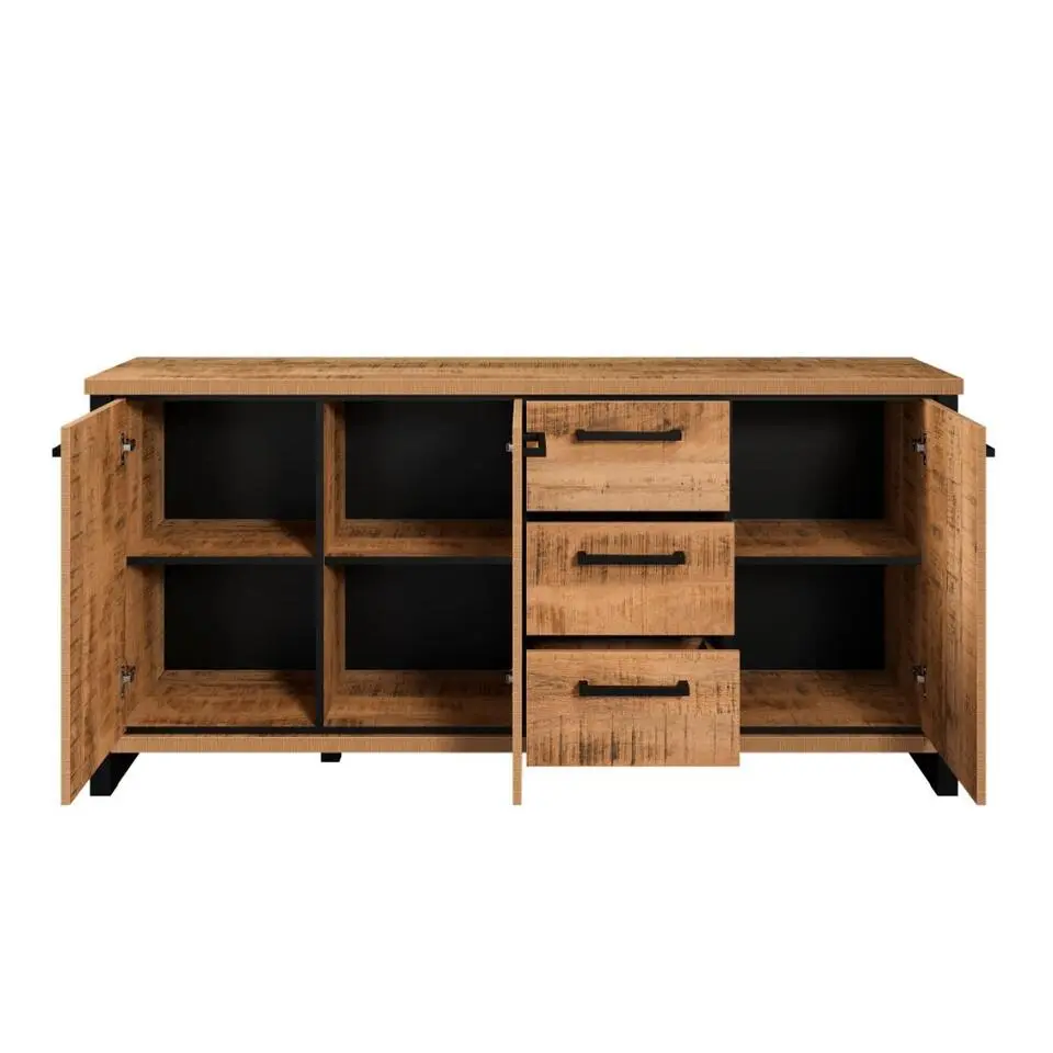 Hioshop Enna dressoir 3 deuren- 3 lades mango decor