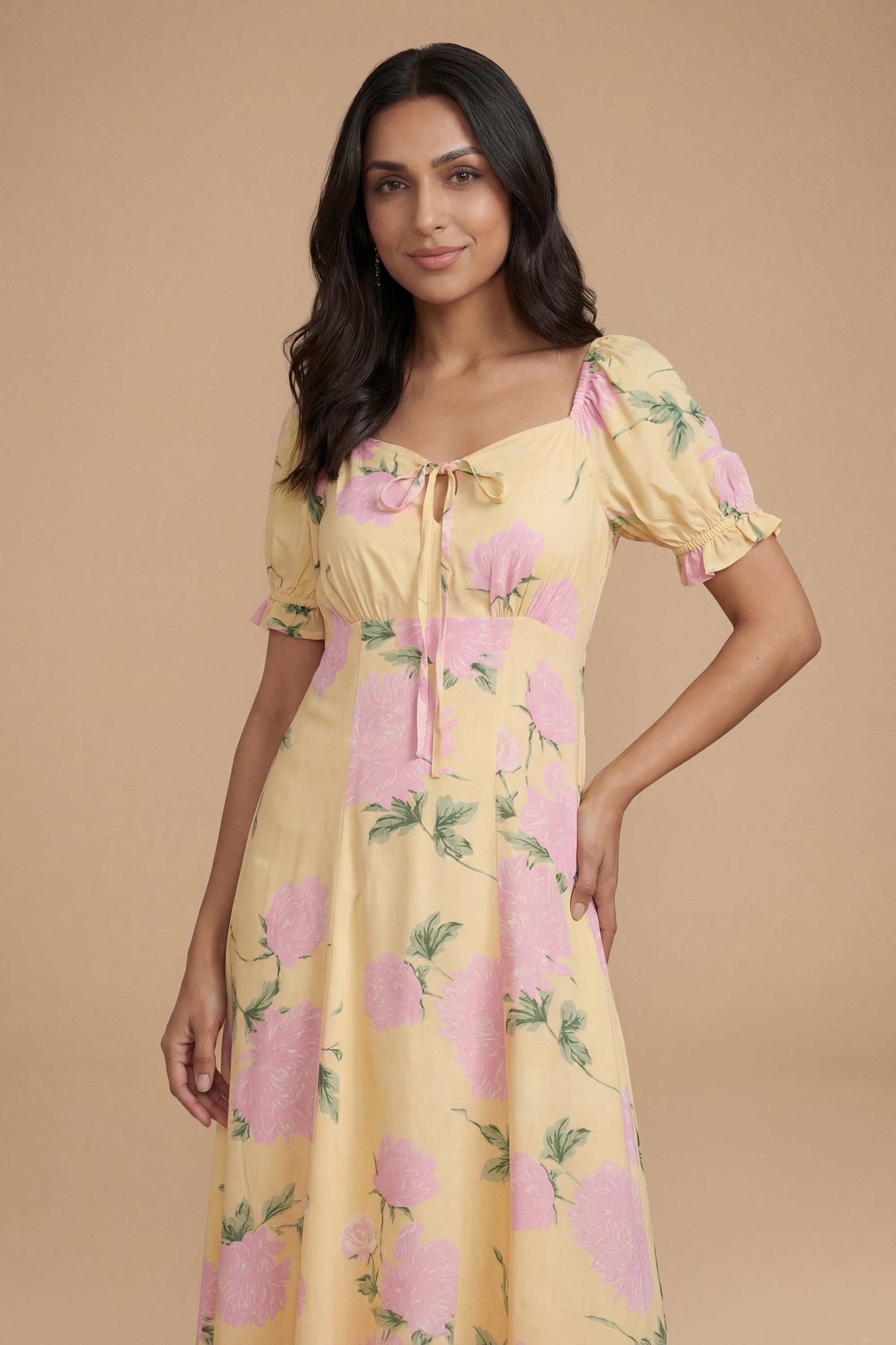 Dorothy Perkins Petite Tie Front Puff Sleeve Midi Dress