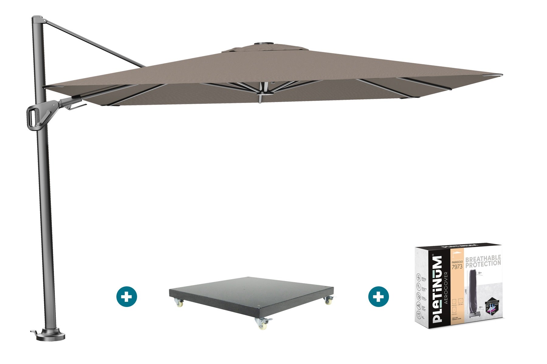 Platinum Nexus T2 zweefparasol 3x3 m. - met voet en hoes