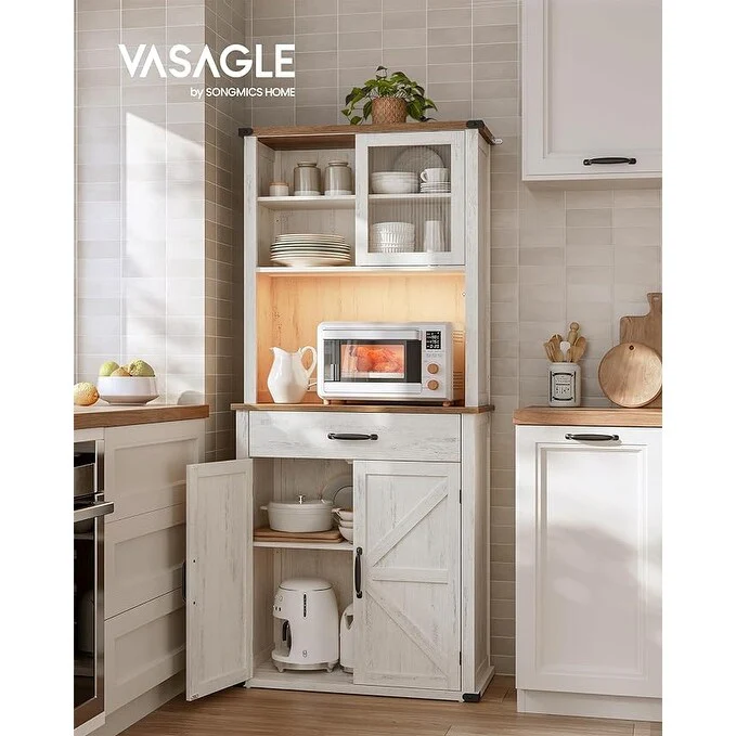 VASAGLE 71 Pantry Cabinet Station, Kitchen Pantry Cabinet, Farmhouse Storage Cabinet, Coffee Bar Cabinet, Cloud White