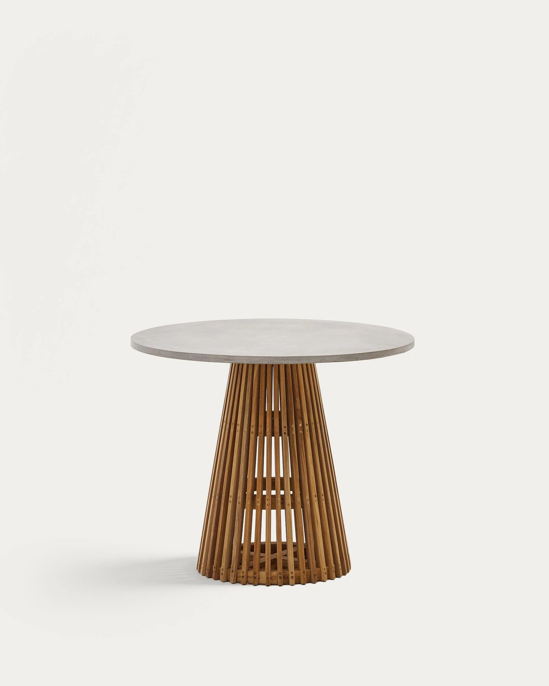 Alcaufar round outdoor table made of solid teak wood and grey cement Ø 90 cm
