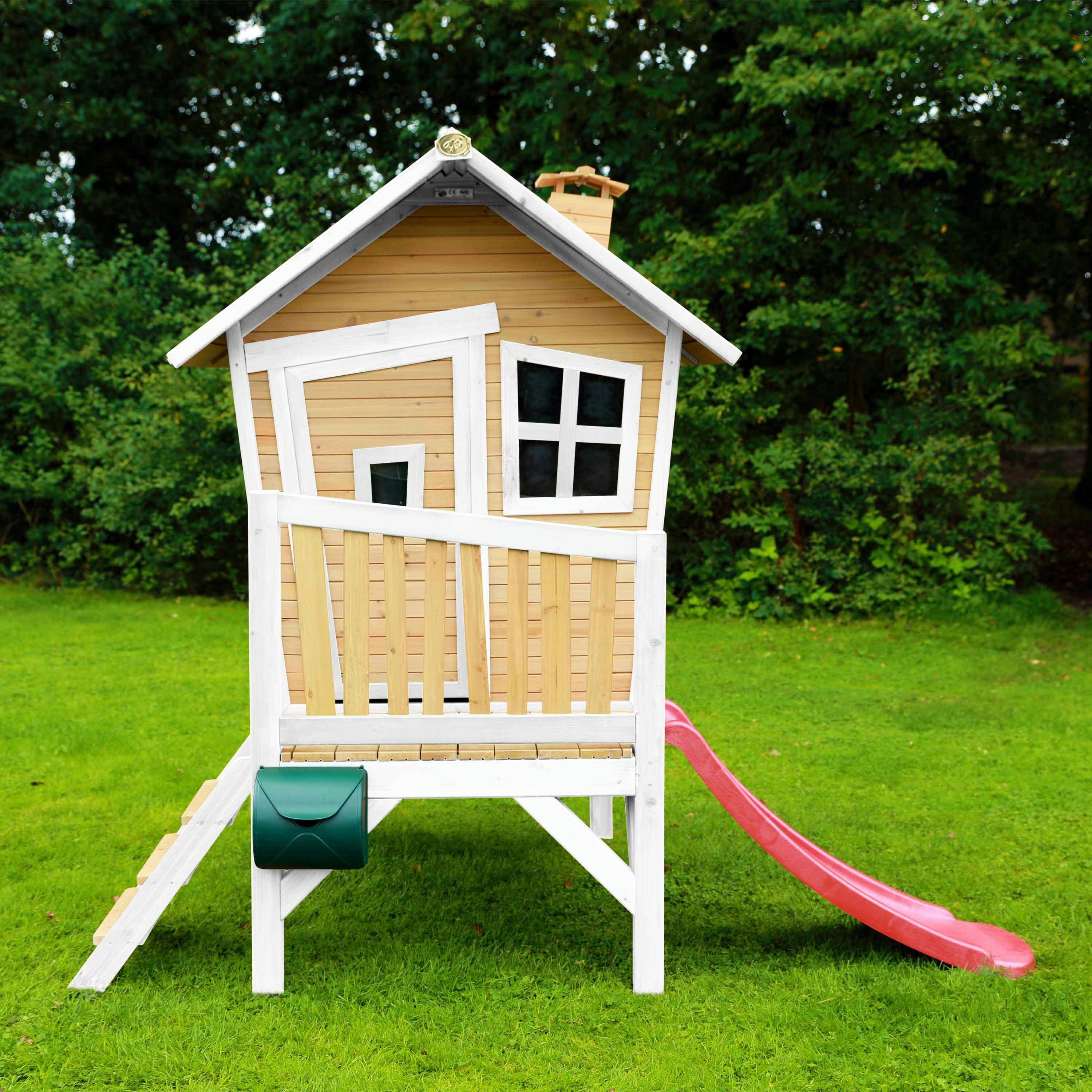 - Maisonnette en bois écologique avec toboggan rouge