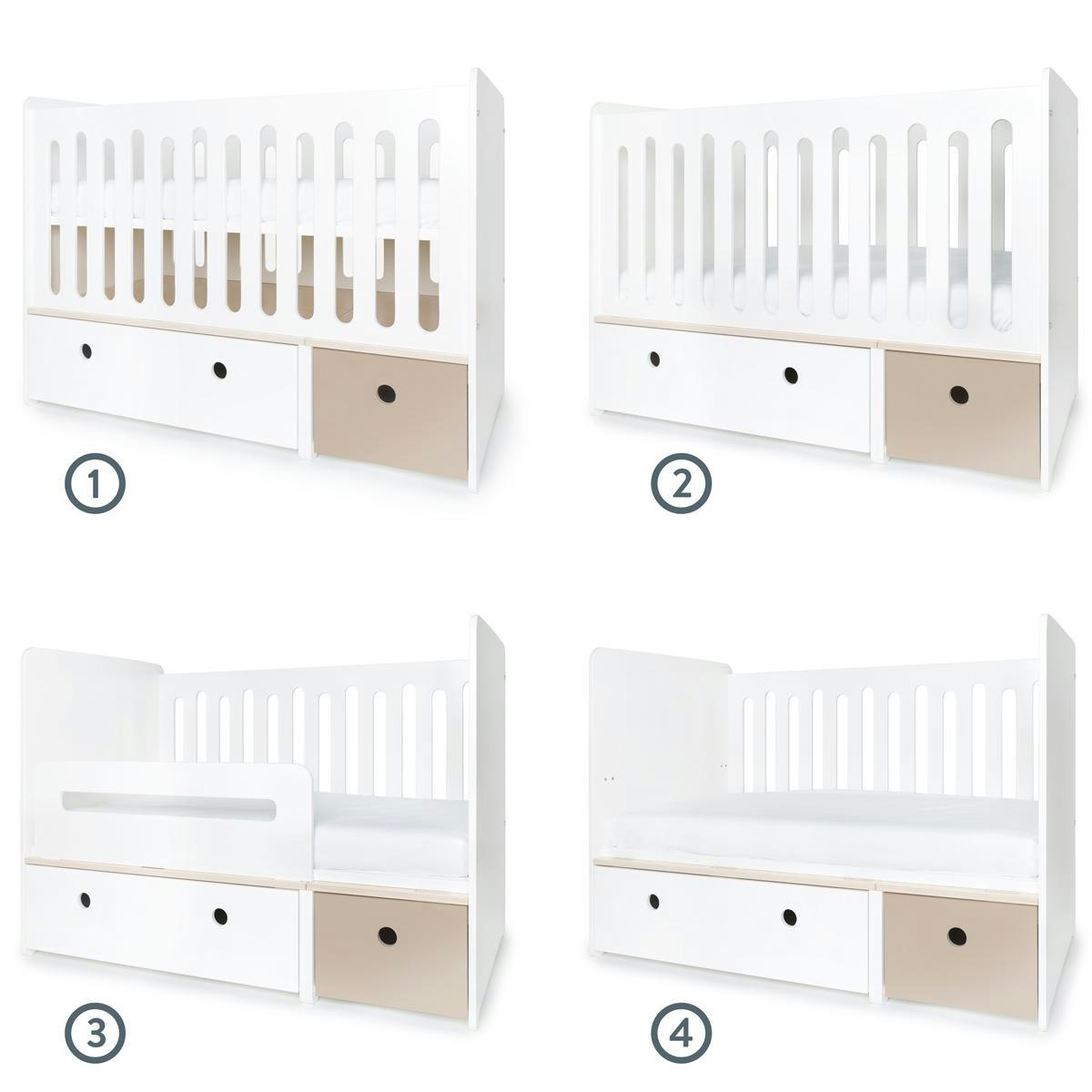 COLORFLEX - Lit bébé évolutif 70x140cm blanc-gris chaud