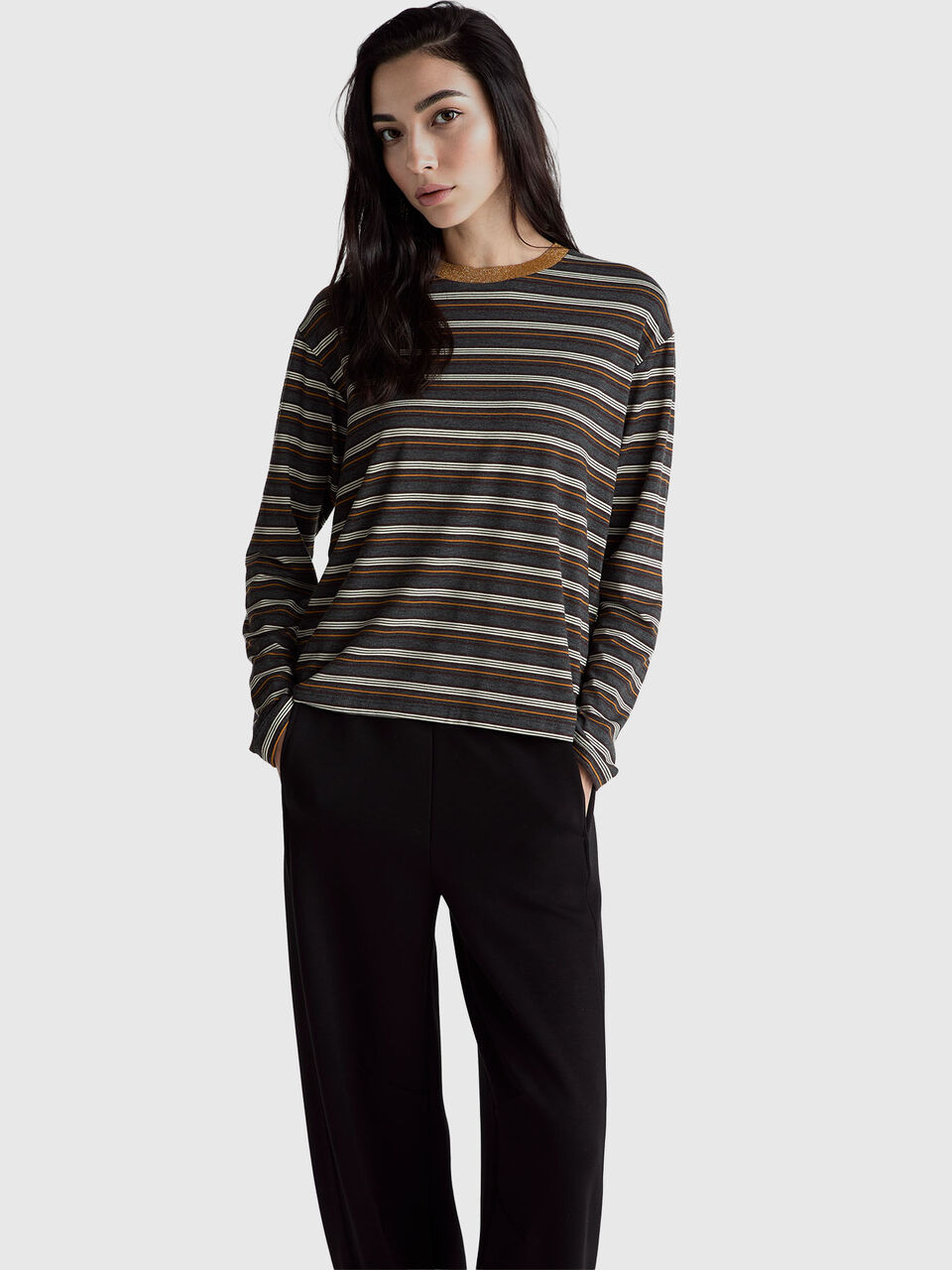 Striped turtleneck t-shirt