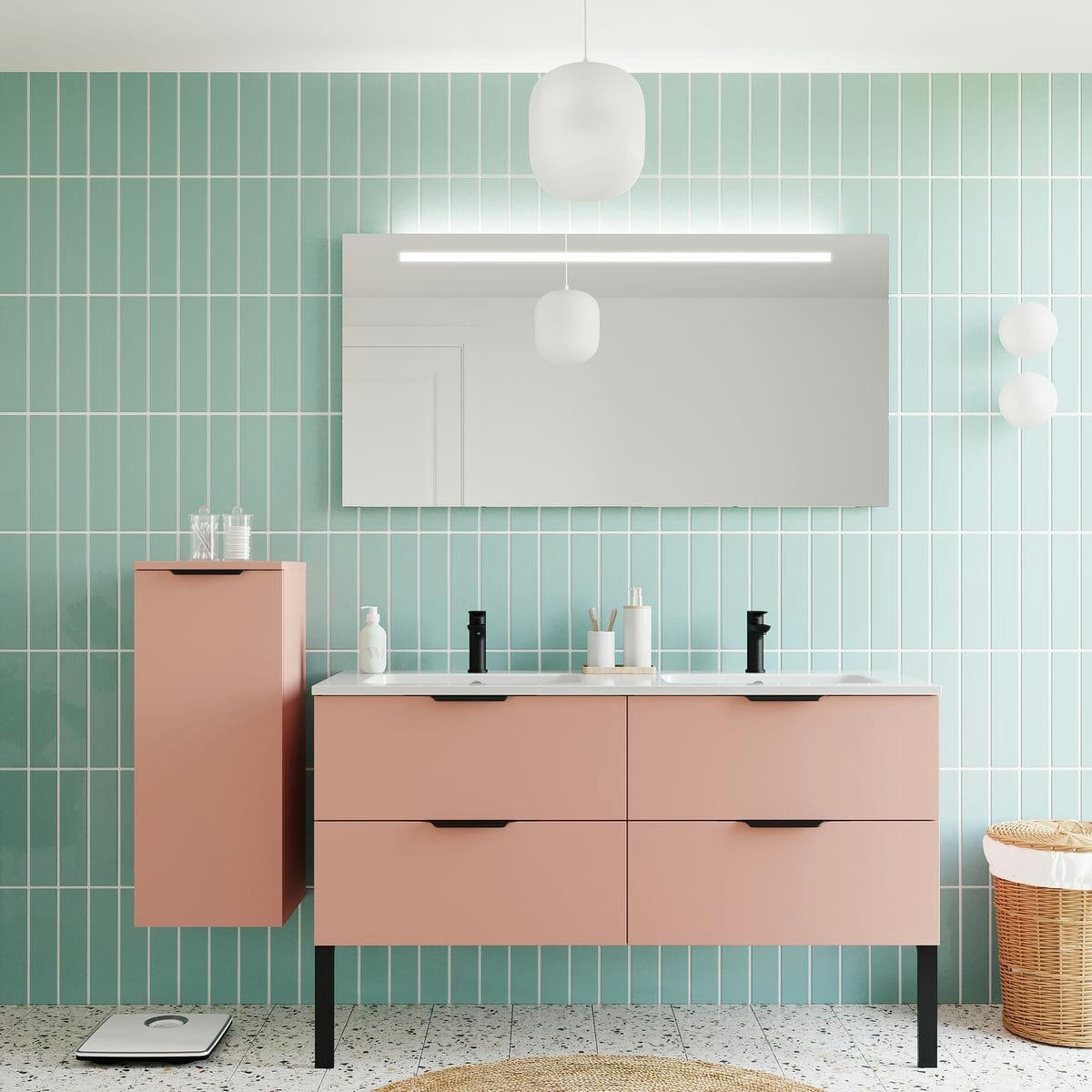 SOHO - Meuble salle de bain double vasque 140cm 4 tiroirs Abricot