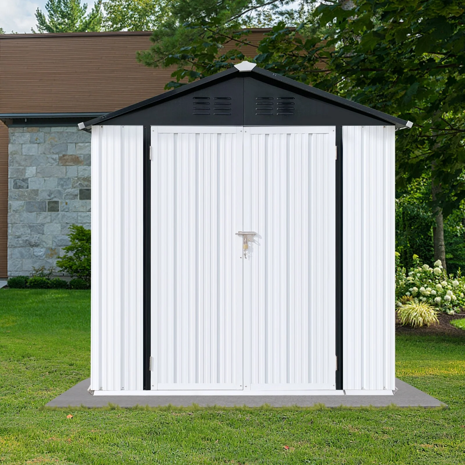 Metal Outdoor Storage Sheds 4ftx6ft Apex Roof With Two Integrated Punched Vents