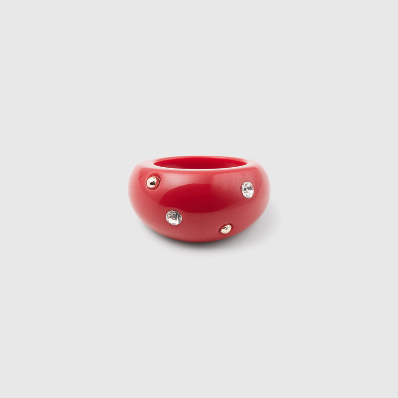 Brick red ring with rhinestones and studs