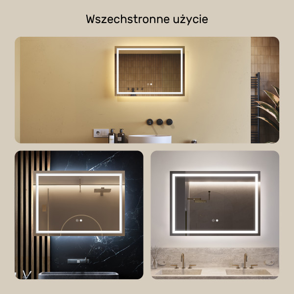 Lustro podświetlane łazienkowe LED 70x50 z dotykiem i matą grzewczą