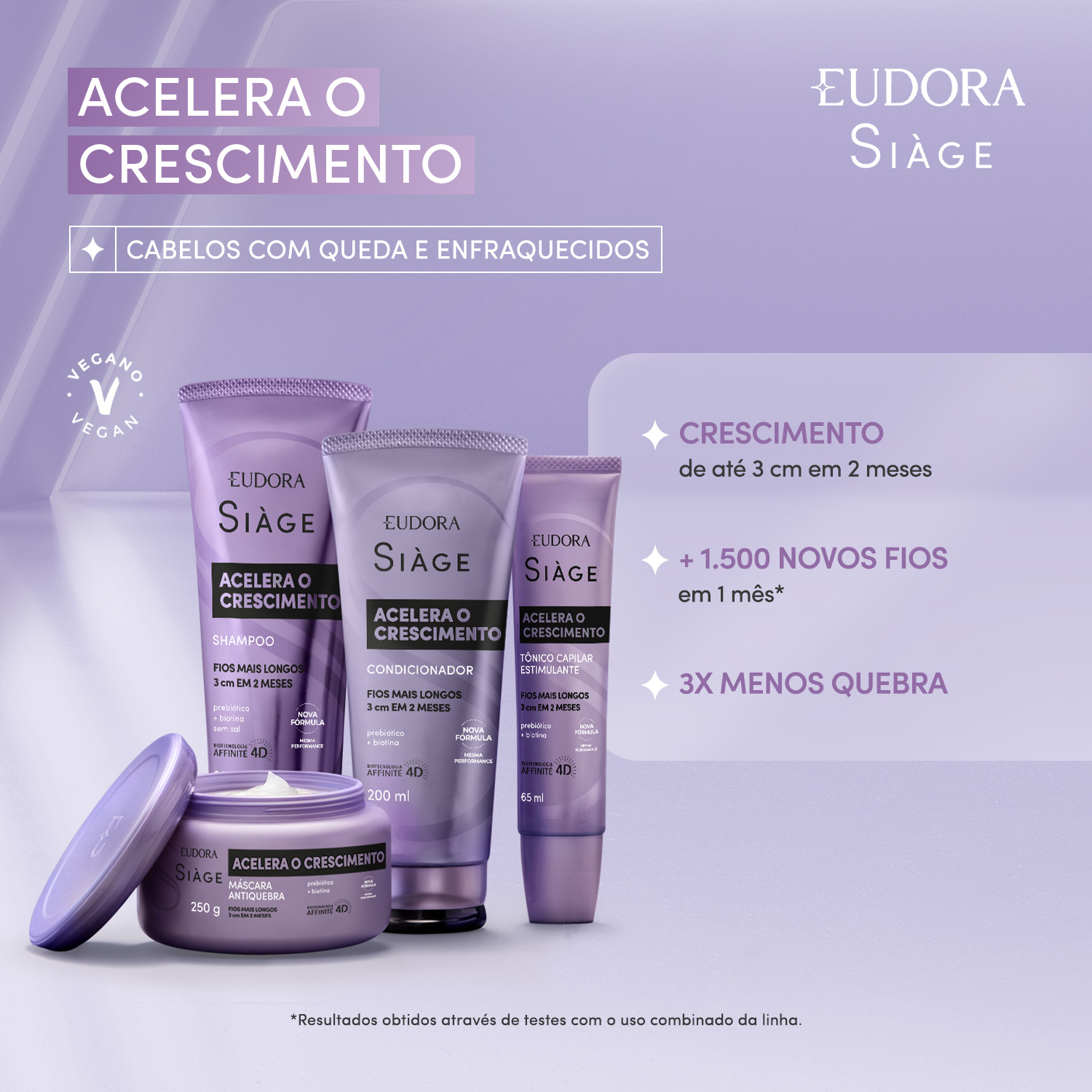 Combo Siàge Acelera o Crescimento: Shampoo 250ml   Máscara Capilar 250g   Condicionador 200ml