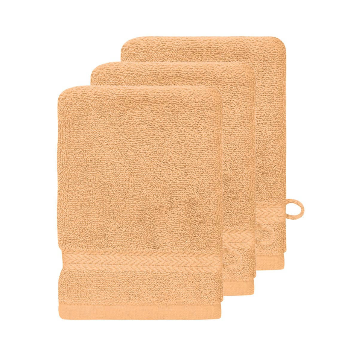 LUXURY - Lot de 3 gants de toilette 550gr/m²  pêche 16x22 cm