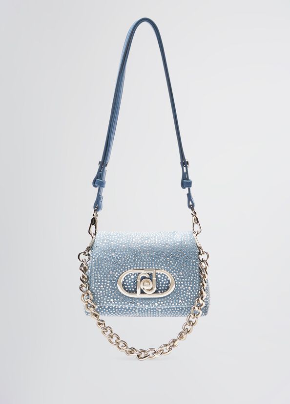 Borsa LaPuffy piccola in denim con strass