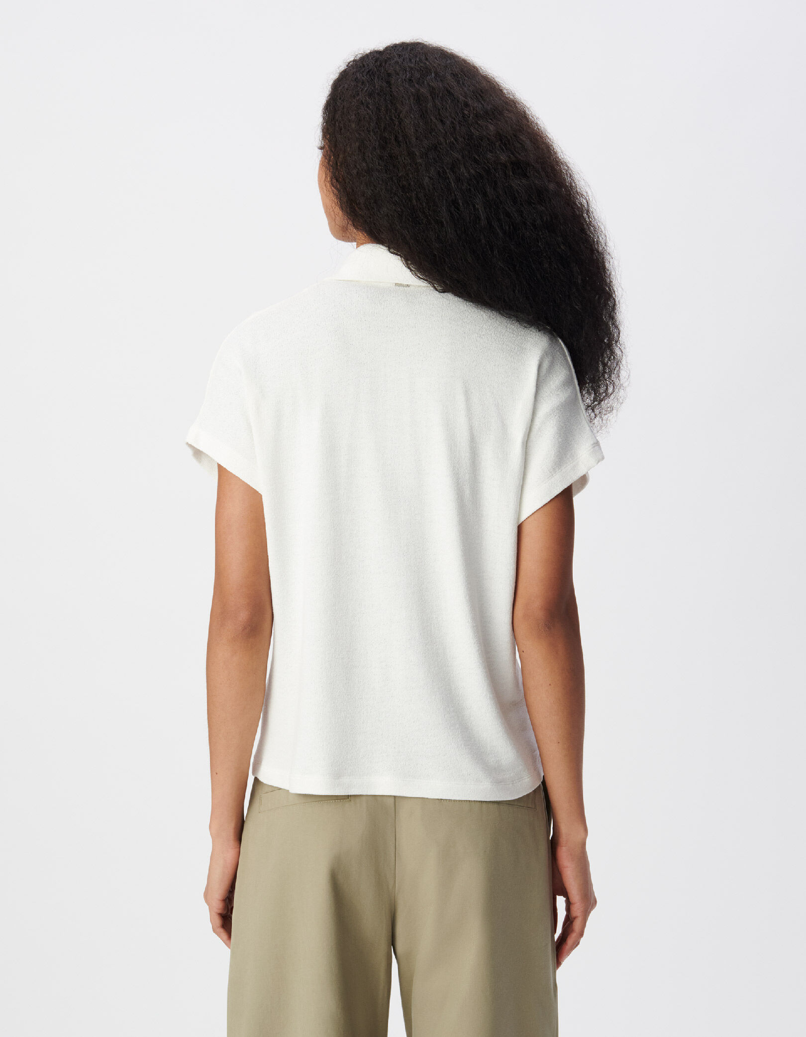 Tee-shirt col polo blanc éponge poches plaquées Femme