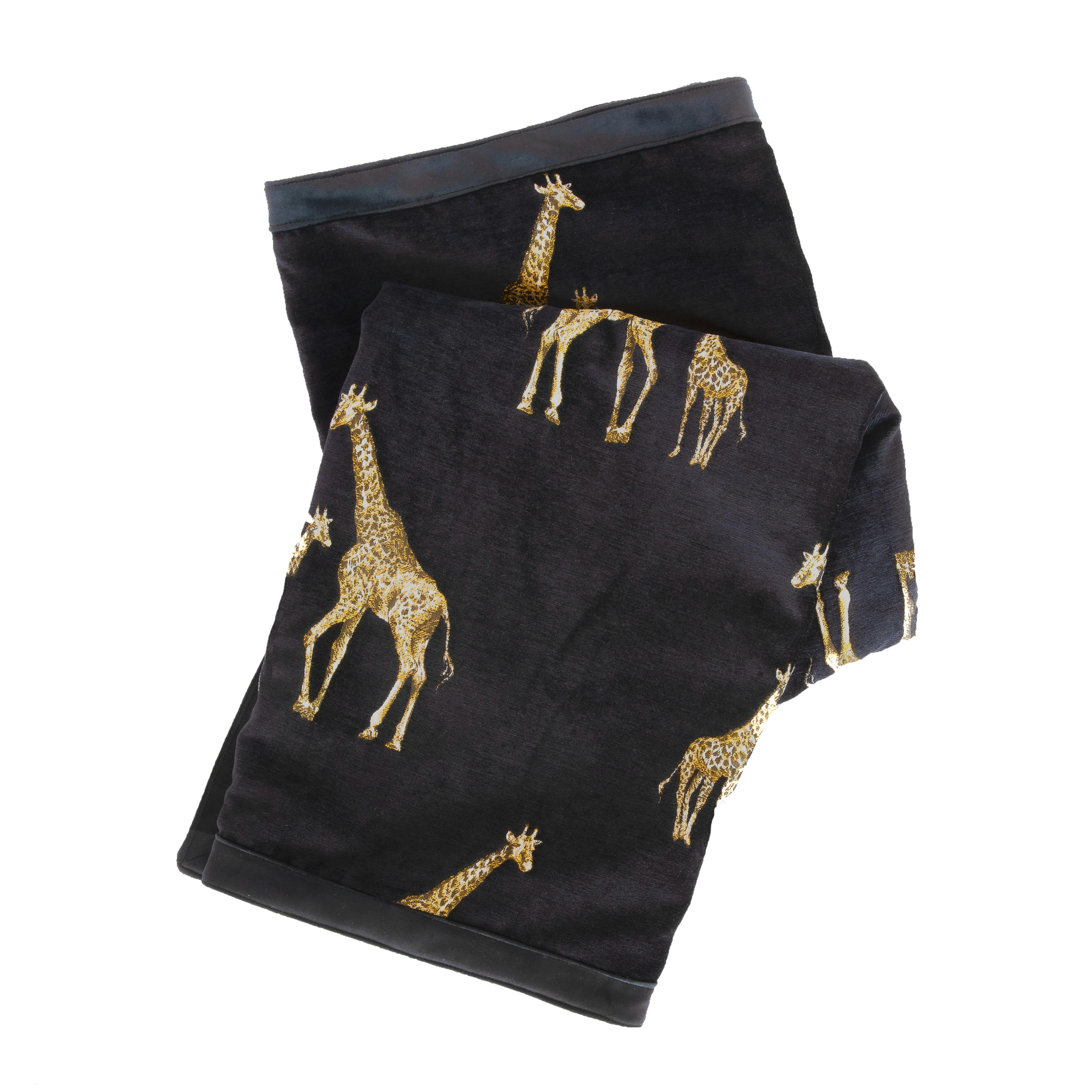 - Plaid en velours noir avec girafes brodées