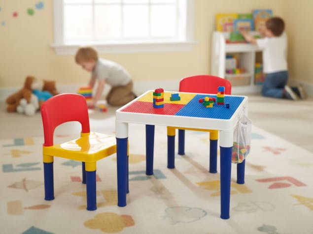 Children's 2-in-1 Building Blocks Table & Chairs Set w/ 100 Blocks
