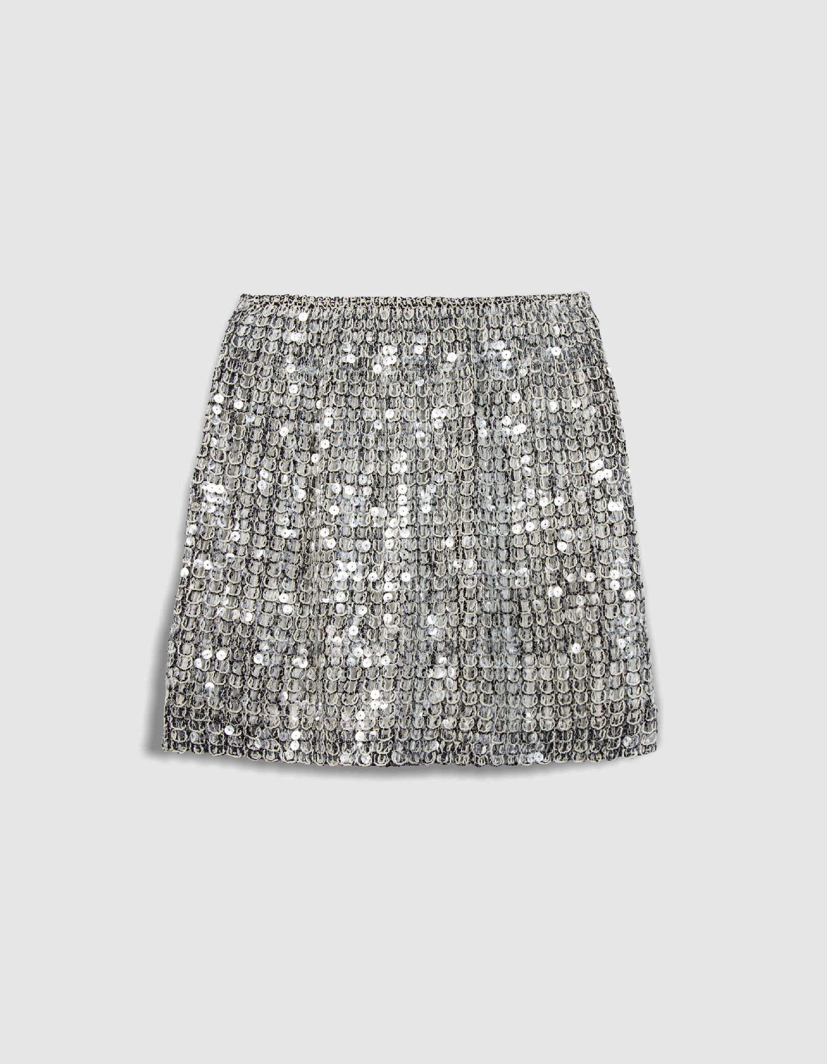 Jupe courte grise tricot brodé sequins Femme