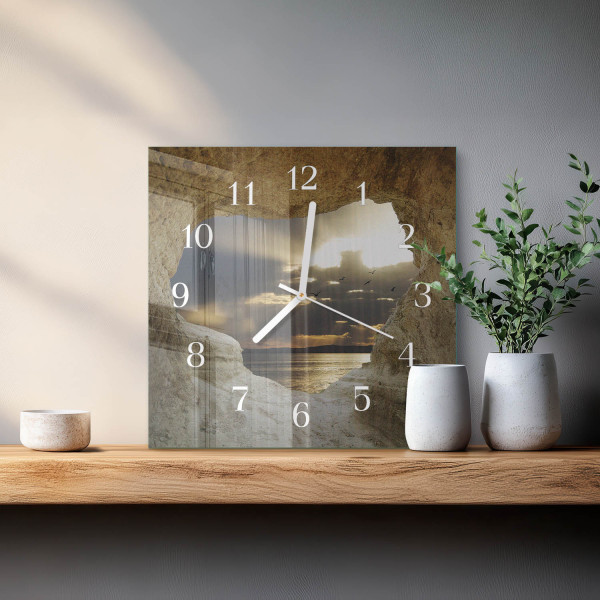Zegar na szkle 30x30 Serce w skale cichy mechanizm salon