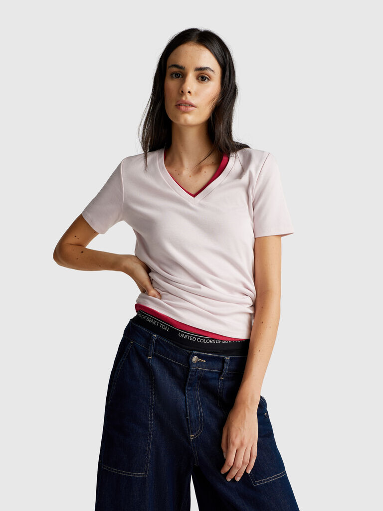 Pure cotton t-shirt with V-neck