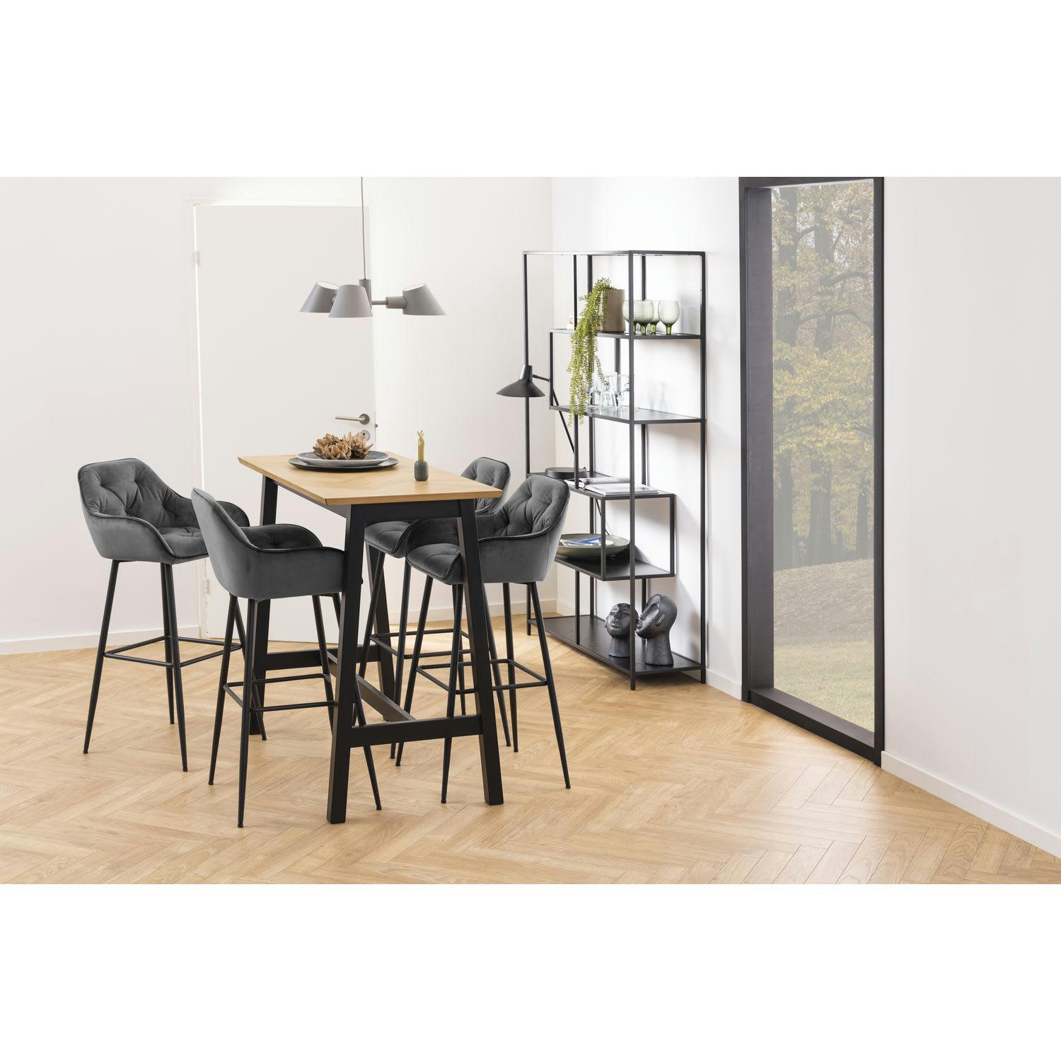 FLORIE - Lot de 2 tabourets de bar en tissu et métal gris