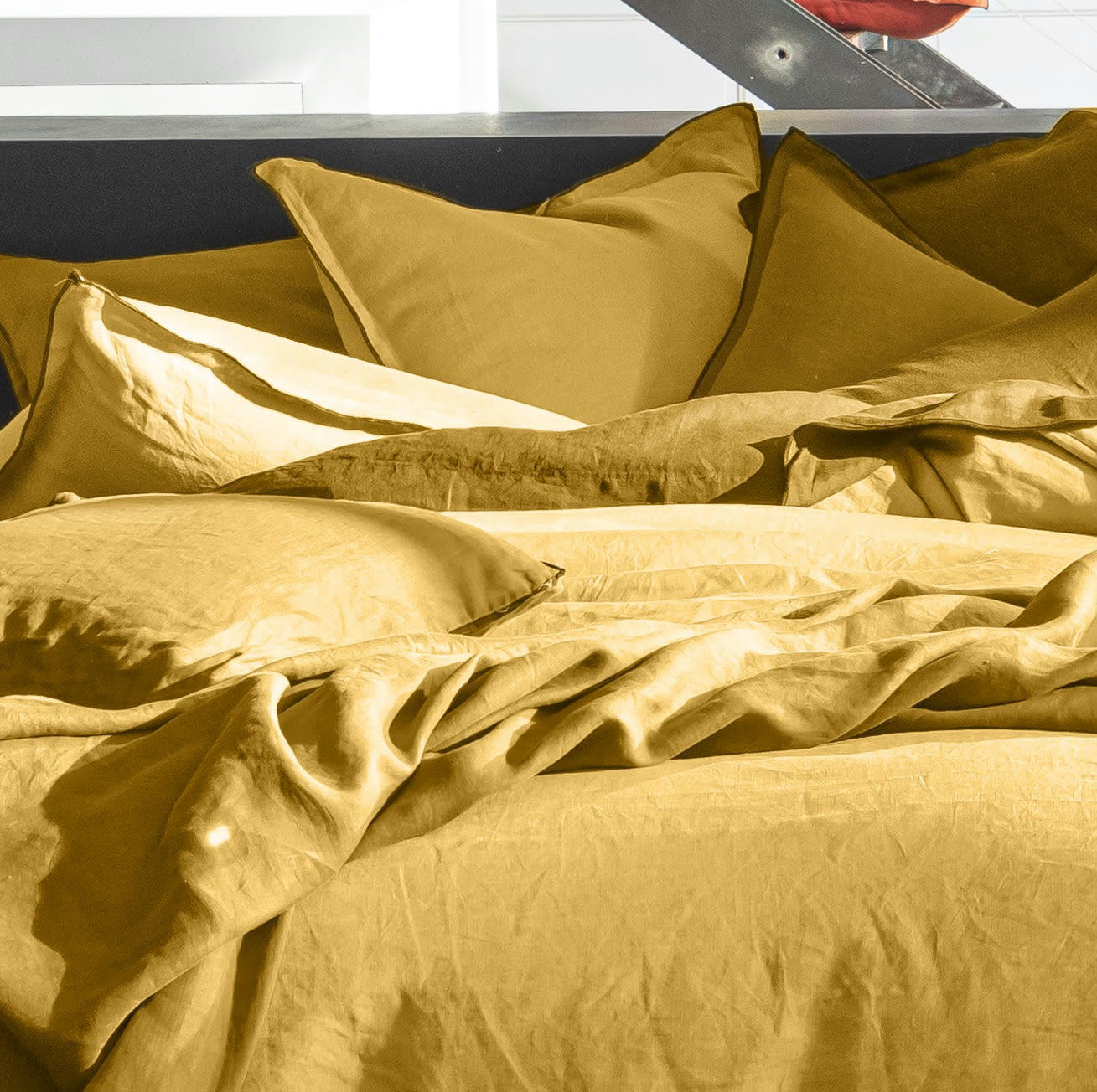 JAUNE - Housse de couette lin lave jaune 155x220 cm