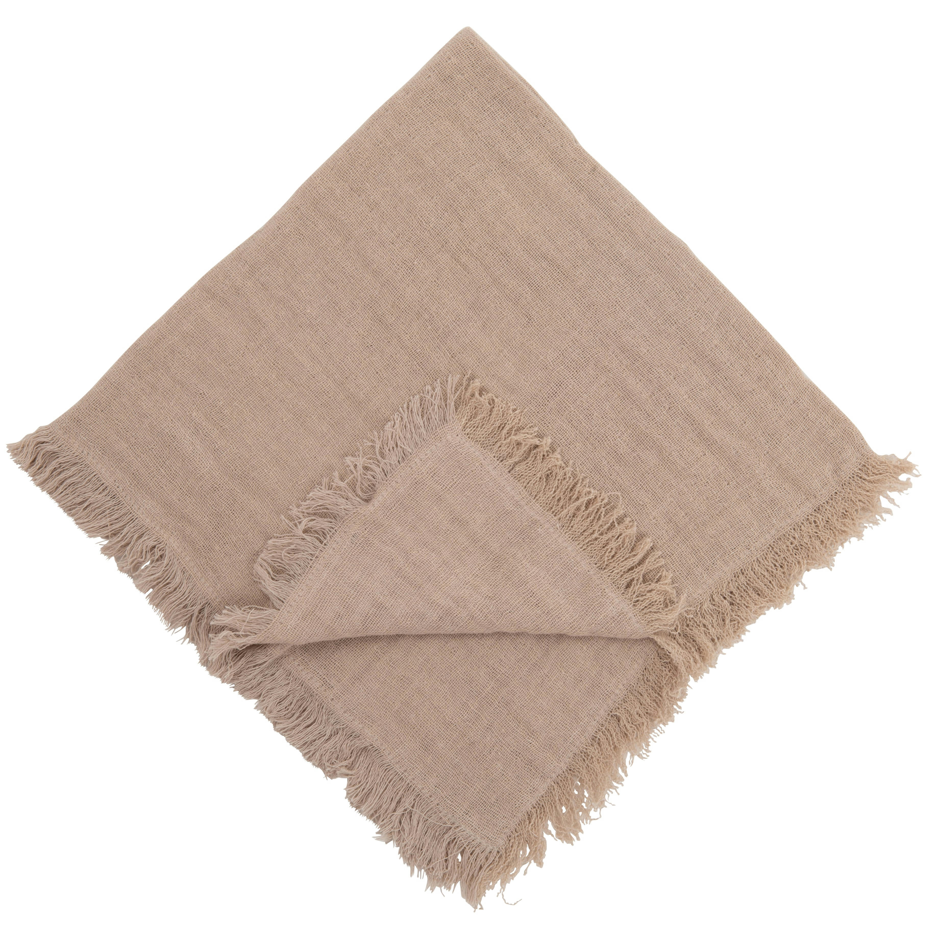 SAPARI - Serviettes en gaze de coton beige à franges 45x45 (x2)