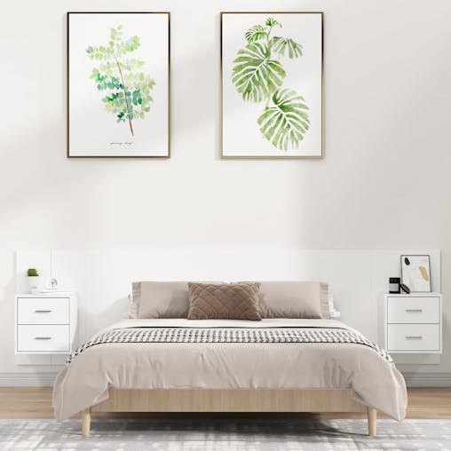 NNEVL Bed Headboard with Cabinets White Engineered Wood