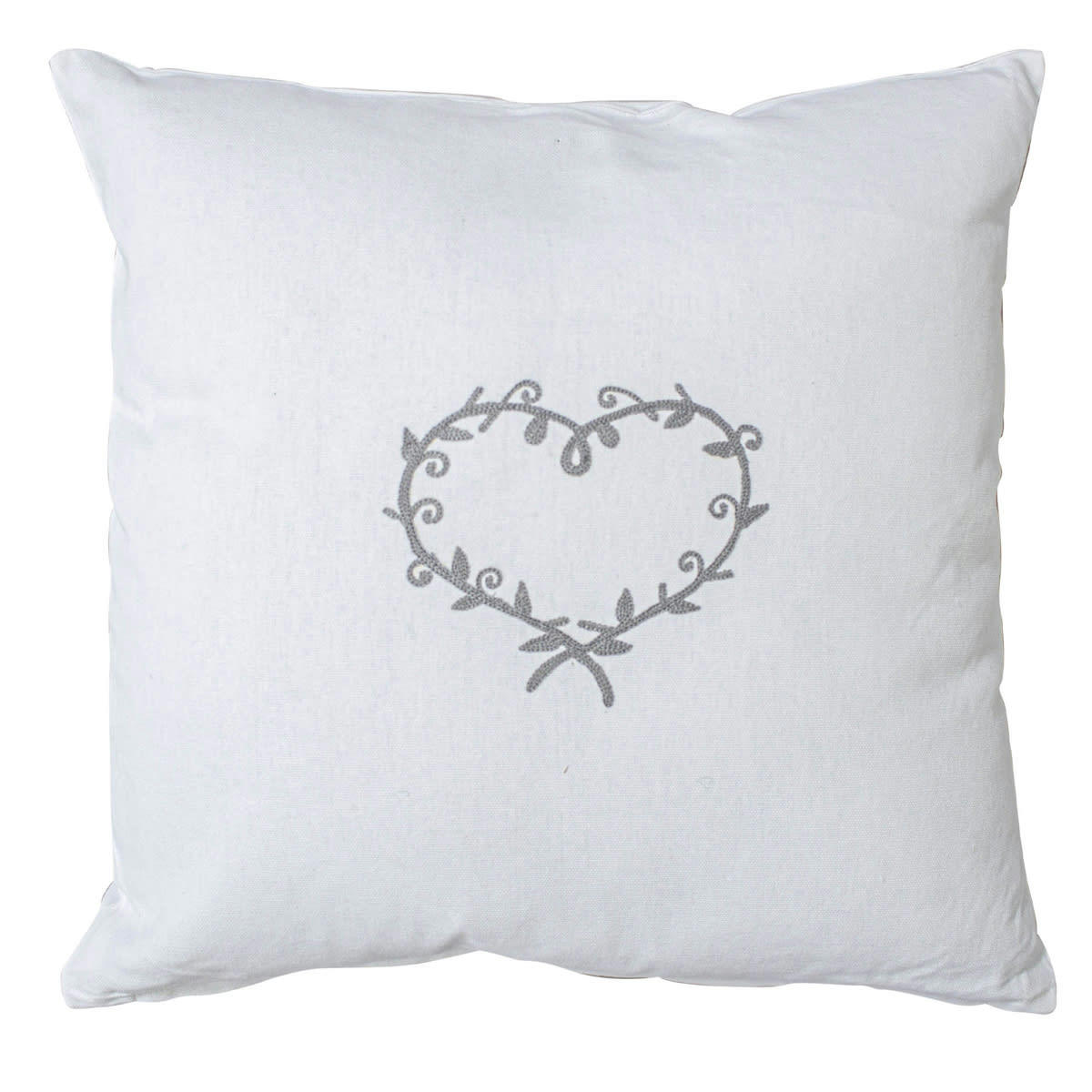 - Coussin déhoussable au cœur brodé coton blanc 40x40 cm