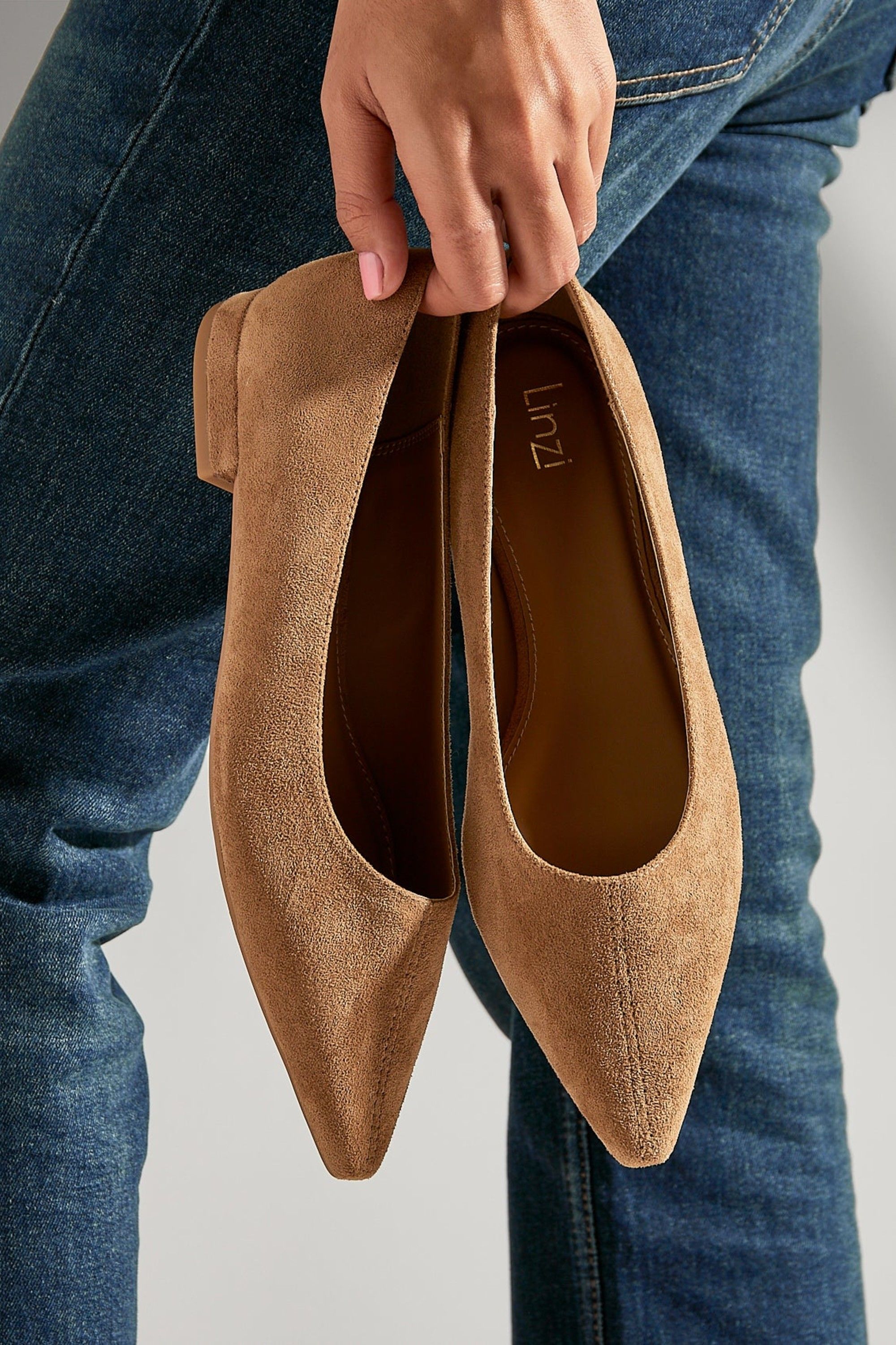 Linzi Focus Camel Faux Suede Pointed Toe Ballet Flats