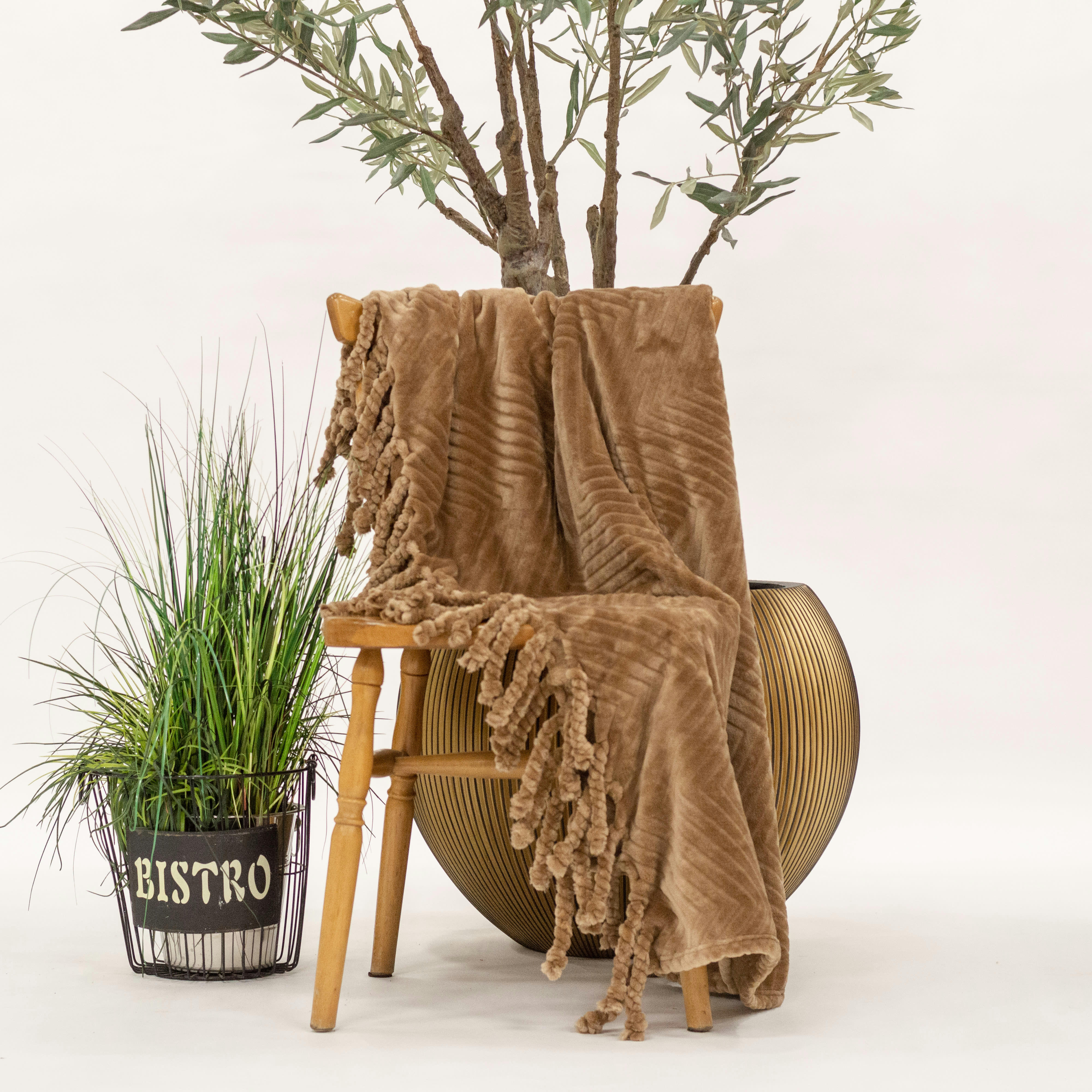 ZIGGY - Plaid marron fleece 140x180 cm avec motif