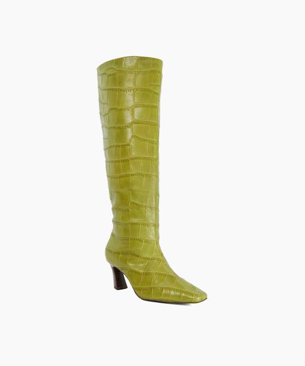 Selinni Green - Croc-Effect Leather Knee High Boots