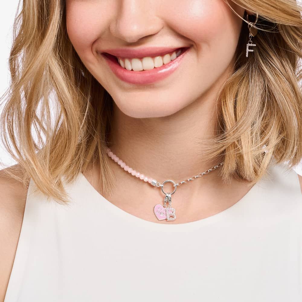 THOMAS SABO Silver Rose Quartz Bead Charm Necklace KE2190-067-9-45